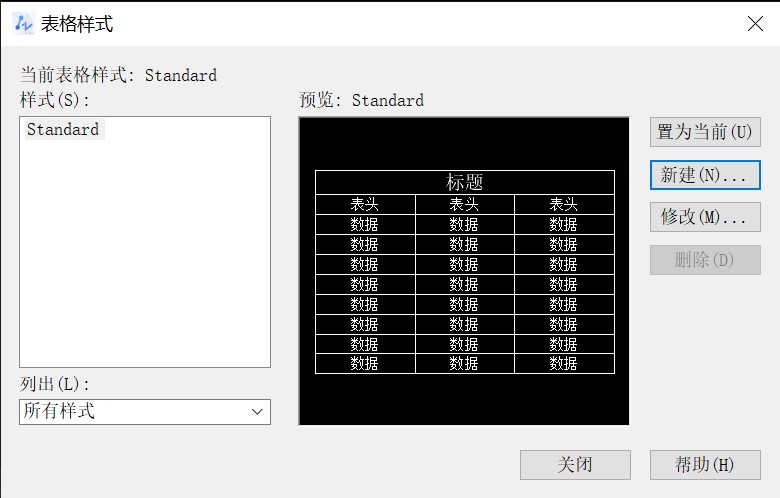 CAD创建表格样式的方法