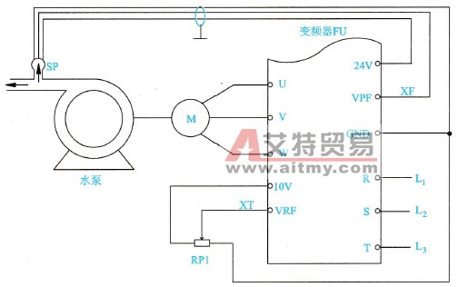 采用变频器调速实现单台水泵恒压供水的典型应用电路