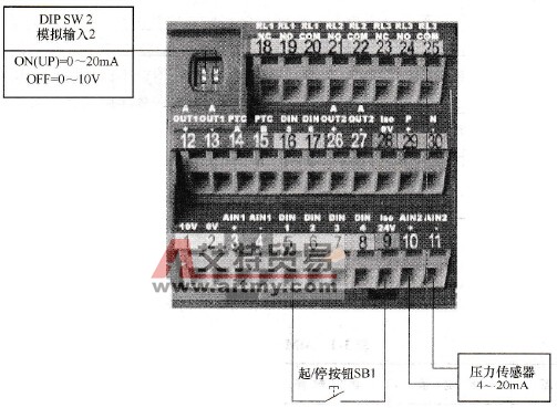 面板设定目标值的PID控制端子接线图