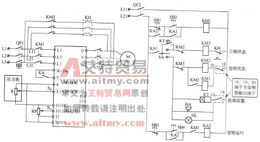 图5-5变频工频互切换的恒压供水系统电路图