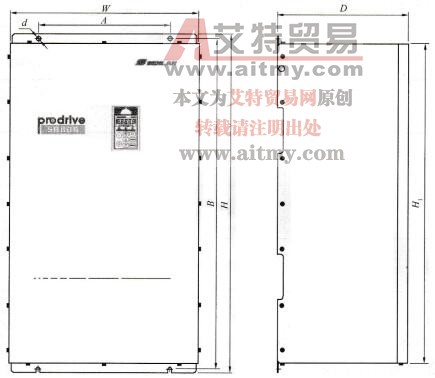 图1-45 SB80A/B-18.5 T4～SB80 A／B-110T4变频器外形尺寸图