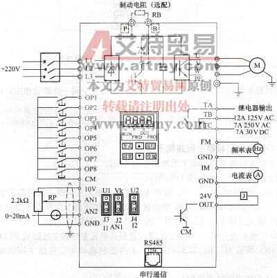 图1—67    FI500-P系列变频器作单相变频器接线图