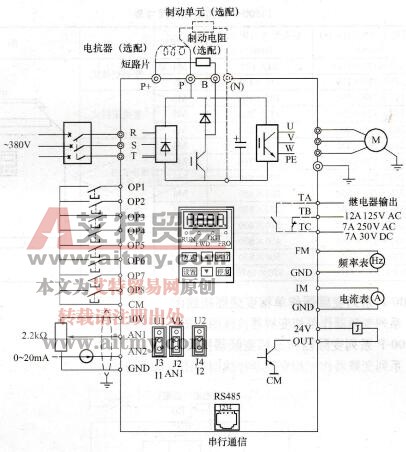 图1-68  FI500-P系列变频器作三相变频器接线图