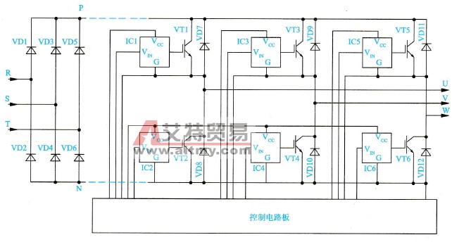 变频器的逆变驱动电路示意图