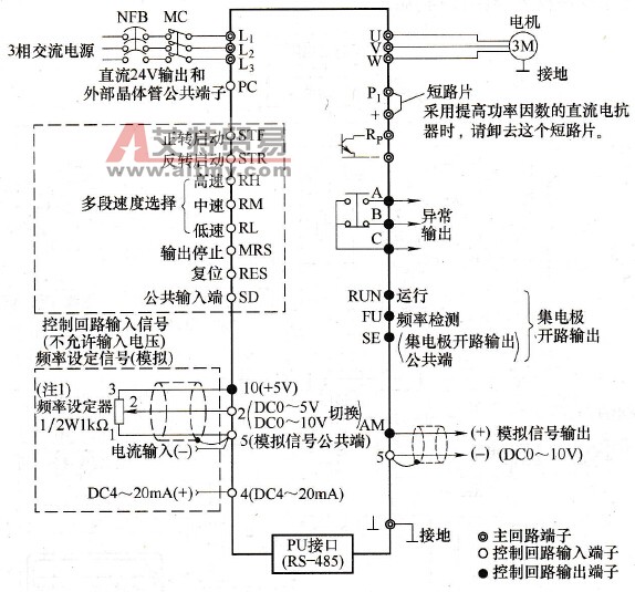 三菱FR-E500变频器的连接