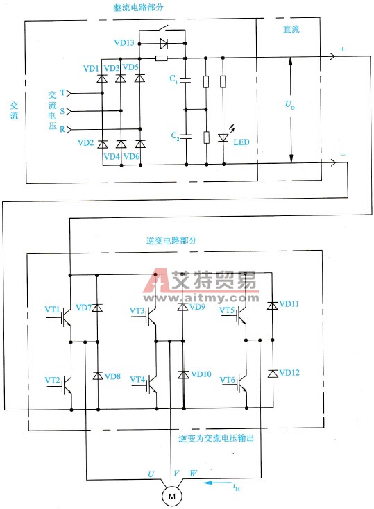 变频器内部主电路基本构成简图