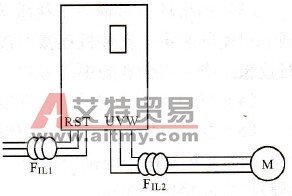 输出和输入功率线上加装FIL1和FIL2磁环示意图