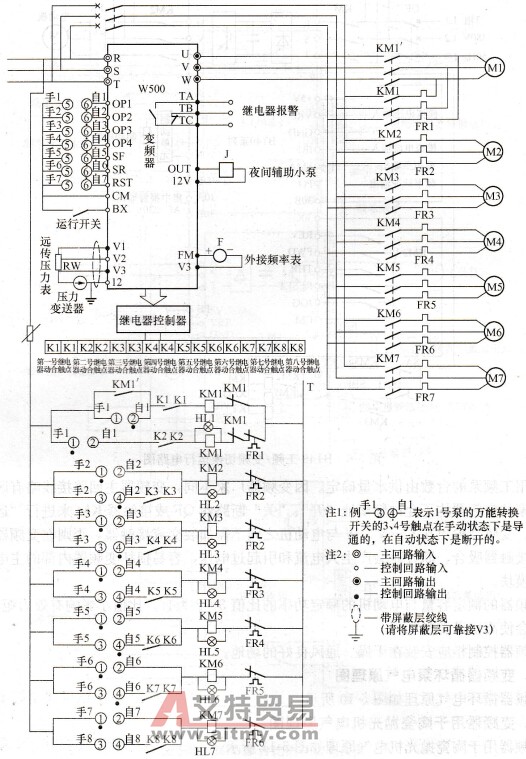 W500多泵供水系统电路图