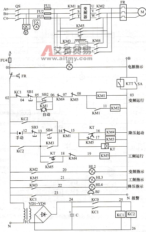 JB-BP低压系列变频器具有自耦变压器恒压供水控制图