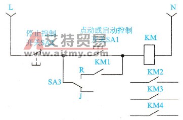机械控制的电动机点动与运行的切换电路示意图