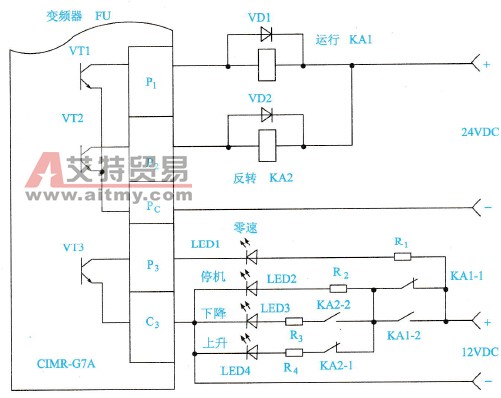 显示“零速运行”和“停止”、上升与下降功能的显示电路