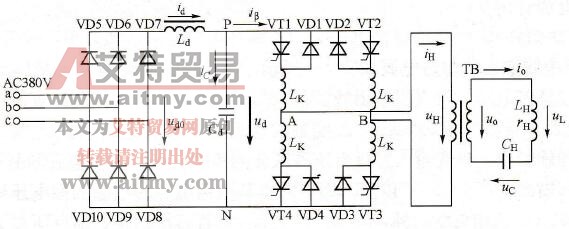 全桥式晶闸管串联逆变器的加热电源拓扑电路