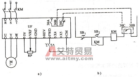 由旋钮开关控制正转运行的电路