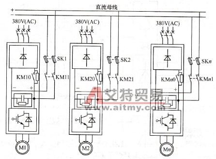 通用变频器组态的共用直流母线变频器系统主接线