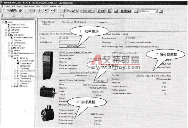通过自动组态的方式将电动机与编码器的数据读出