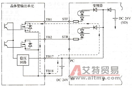 漏型逻辑下的外部接线