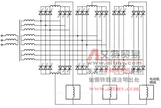 输出星形联结方式的三相交-交变频电路原理图