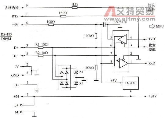西门子S7-200变频器内部的RS-485接口电路图