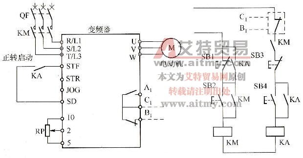 图2-56继电器控制变频器正转电路图