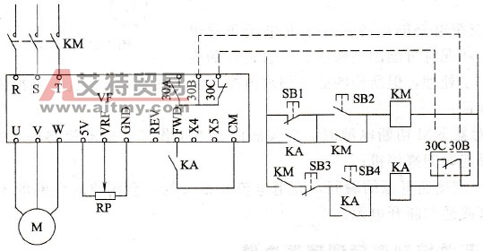 继电器控制变频器正转运行电路