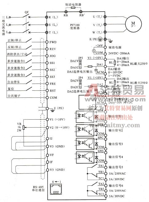 普传PI7100型变频器各接线端子配线