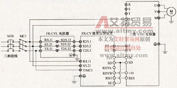三菱FR-CV能量反馈装置与变频器连接方式