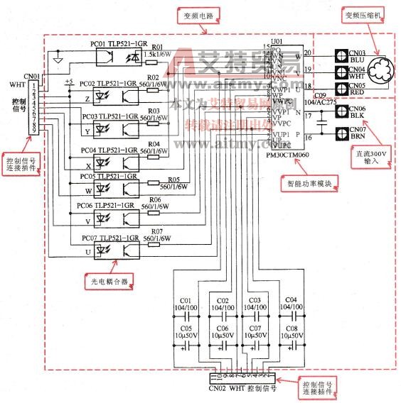 海信KFR-5001LW/BP型变频空调器的变频电路原理图
