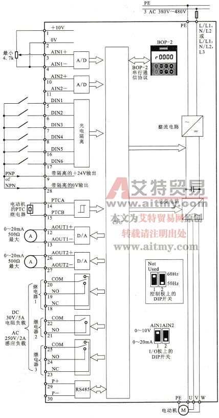 西门子MICROMASTER 430变频器的连接方框图