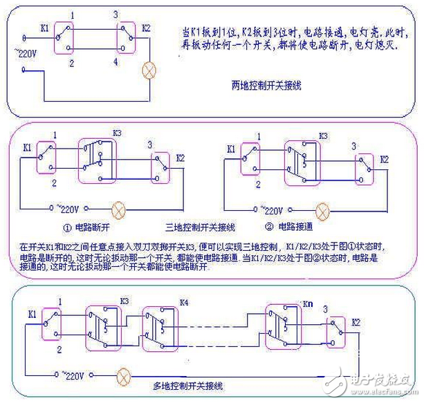 一开三控开关接线图解_单联三控开关接线图解