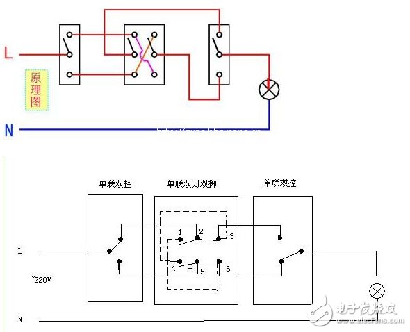 三联开关接线图_三联开关实物接线图