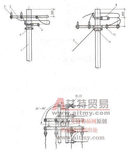 图1-71 低压转角杆(45°～90°)组装示意图