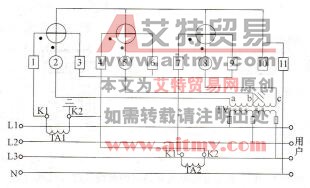 图8-9 三相四线制电能表经电压、电流互感器的接线线路