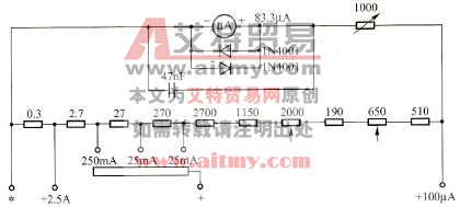 MF50型万用表直流电流挡的电原理图