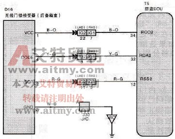 雷克萨斯（凌志）车系无线门锁接收器电路（后备箱）检查技术方法