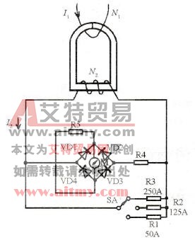 互感式钳形电流表结构示意图