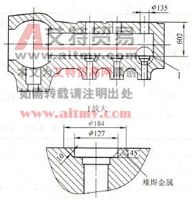 高压主汽阀阀壳结构及堆焊层要求示意图