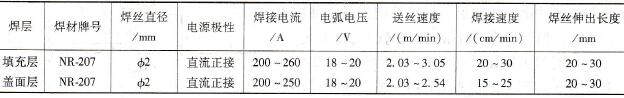 药芯焊丝CO2气体保护半自动填充和盖面向下立焊焊接参数