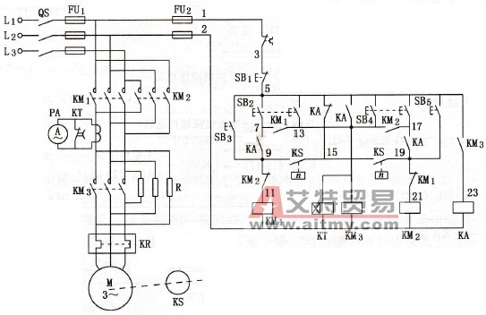 正反向启动、点动和反接制动电路