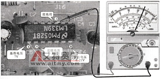 用万用表检测LM339-IC3C⑧脚基准电压