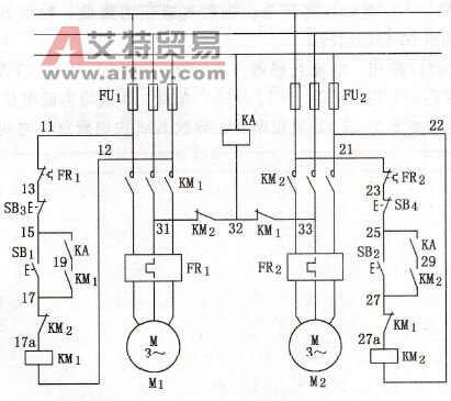 两台互为备用电动机共用断相保护电路