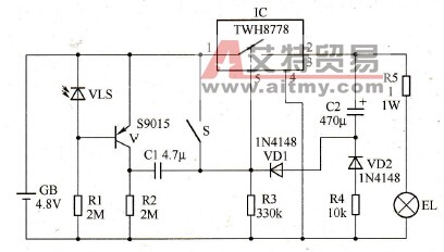 采用TWH8778电子开关的自动应急灯电路