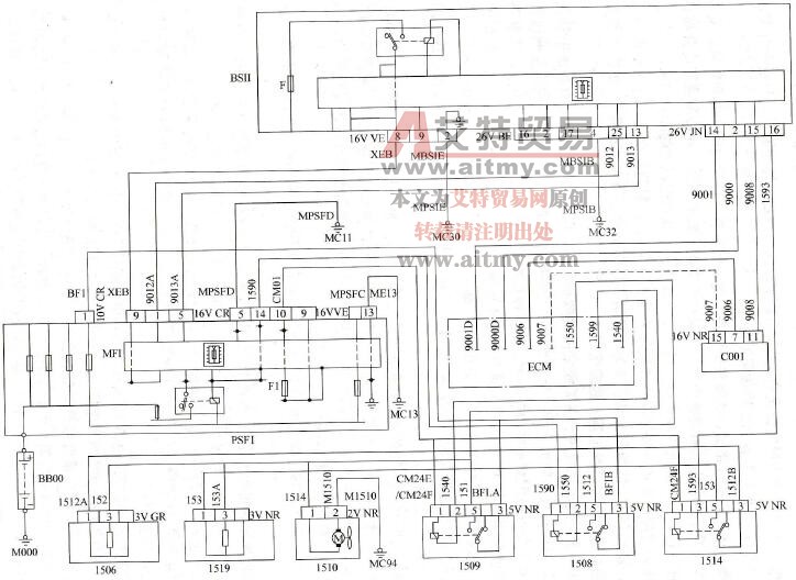 雪铁龙赛纳2.0L轿车冷却系统电路图