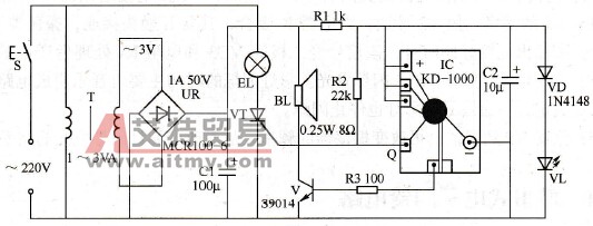  采用KD-1000音乐集成电路的声光电子门铃电路