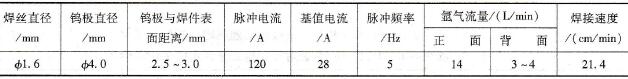 厚度为1.5mm的0Cr17Ni7Al钢的自动脉冲TIG焊接参数