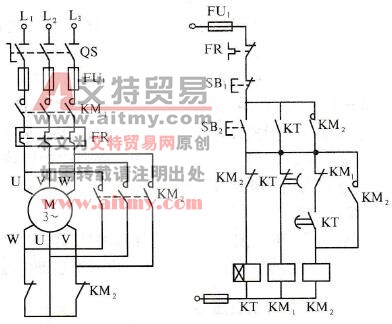 两个接触器的星形三角形降压启动控制线路