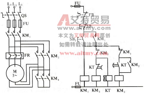 三个接触器的星形-三角形降压启动控制线路