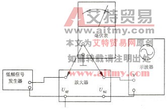 交流毫伏表测量低频放大器电压增益K值的连接电路