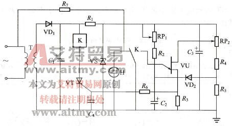 JS20单结晶体管时间继电器电路