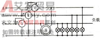 用单相功率表测量三相四线制电源功率的接线方式