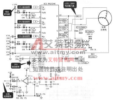 图5-66 PS21246变频模块的典型应用电路